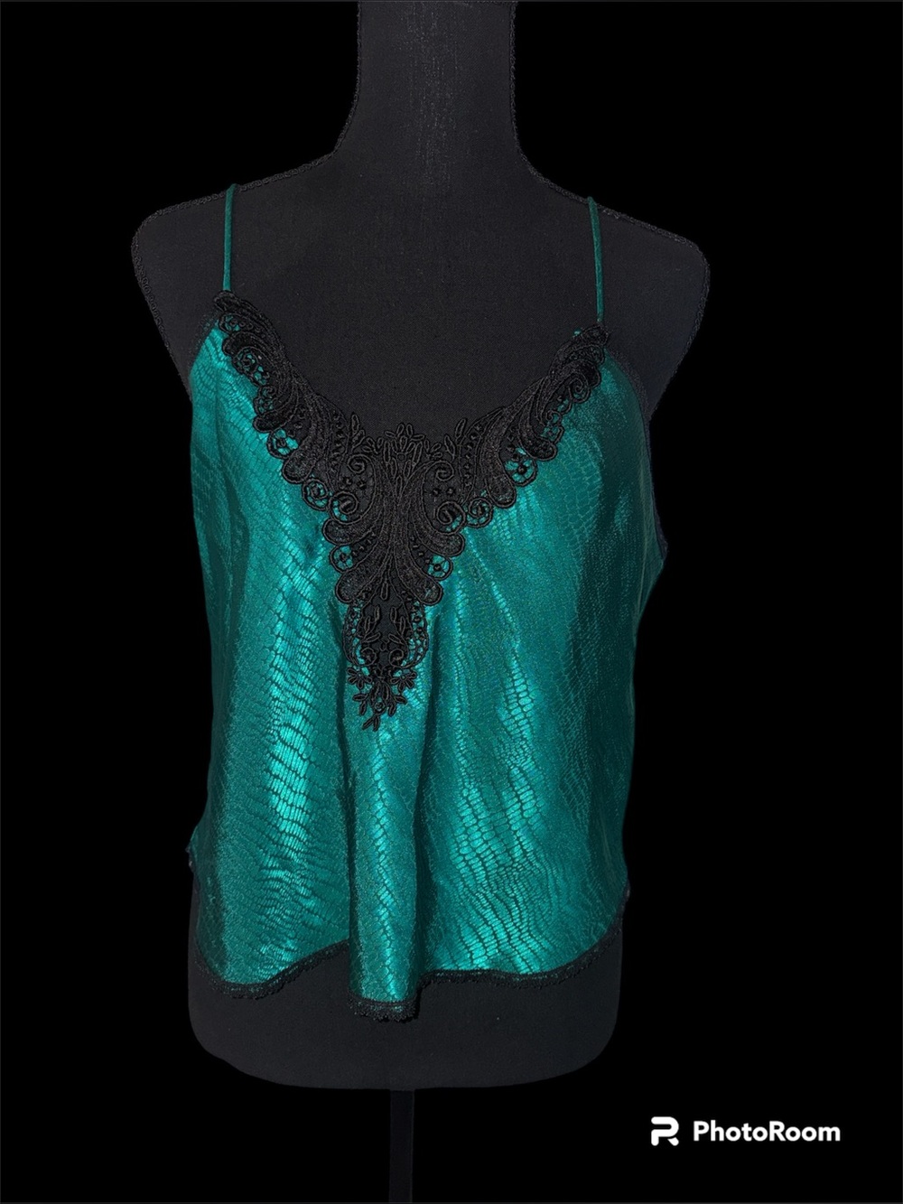 VTG 80s Lucie Ann II Women’s Emerald Green Snake Print CAMISOLE TANK TOP SIZE 36
